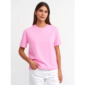 30312 Dekoratif Dikişli Bisiklet Yaka Tshirt-Pembe