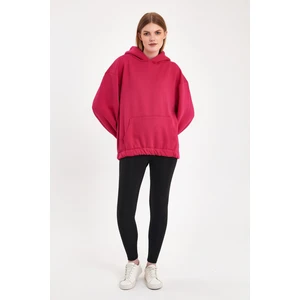Kef Clothing Fuşya Hoodie, Oversize Hoodie, Kadın Hoodie, Kanguru Cepli Hoodie, Lastikli Hoodie