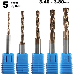 Kalıpçı Taşlama Delme Cnc Router Karbür Uç Seti 3.40MM - 3.80MM Çap Carbide Matkap Ucu 5 Parça Set