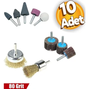 Matkap Için Zımpara Taşı Çelik Tel Fırça Mop Yaprak Zımpara 10LU Set Zımparalama Bileme Pas Temizle