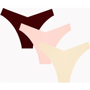Intive Lingerie Nbb Lazer V Kesim Normal Bel 3'lü Paket Külot (Bordo, Ten, Siyah, Pudra)