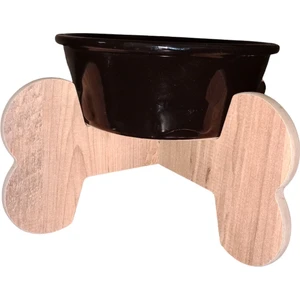 Seramik Kaseli Ahşap Ayaklı Tekli Büyük Irk Köpek Mama/su Stantı-1000 ml.