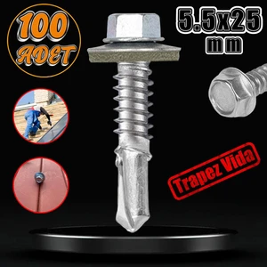 Trapez Çatı Vidası 5.5X25 mm Paket 100 Adet Matkap Uçlu Sac Akıllı Vida Çatı Panel Metal Ağaç Vidası