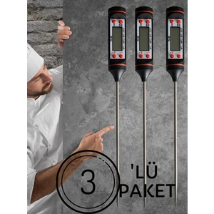 3 Adet Siyah Renk Dijital Gıda Yemek Termometresi Yemek Isı Ölçer