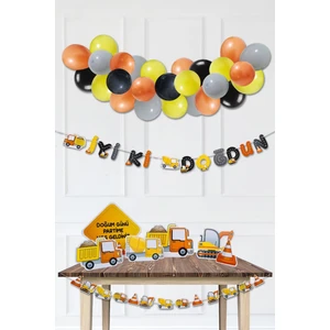 Inşaat Temalı Doğum Günü Parti Seti Ayaklı Masa Üstü Maket Bannerlı Parti Süsleme Seti
