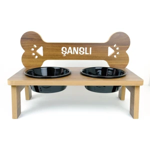 Özel İsimli Seramik Kaseli Büyük Irk Köpek Mama ve Su Kabı Standı-2*1000 ml.