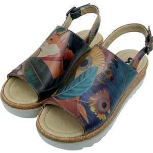 Kadın Vegan Deri Çok Renkli Kalın Taban Sandalet - Blooming Dog Tasarım