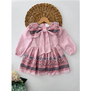 Miniğimin Cicileri Etnik Kız Çocuk Pamuk Elbise - Pembe
