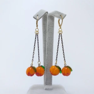 Vintage Şeftali Küpe Sallantılı Murano Cam El Yapımı