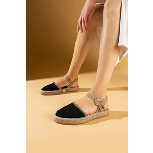 Pembe Potin Tokalı Hasır Desenli Comfort Taban Triko Kadın Sandalet 67-102-24