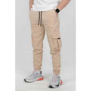 Erkek Slim Fit Cepli Beli ve Paçası Lastikli İnce Spor Pantolon Bej Edw071