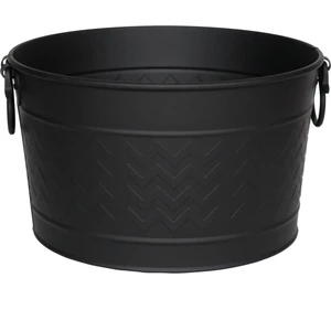 Metal Siyah Zigzag Desenli Yuvarlak Şömine-Soba Odun Depolama Saklama Kovası 43X36X25