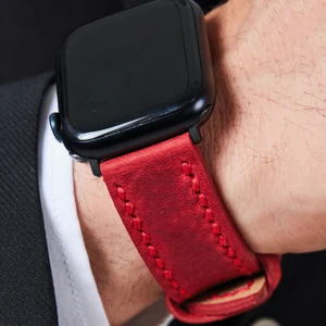 Apple Watch Kordon 49MM 45MM 44MM 42MM 3 / 4 / 5 / 6 / Se / 7 / 8 / 9 Ultra Ultra 2 Hakiki Deri Kayış Kırmızı