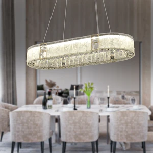 Rocco Elips 3 Renkli Ledli 49 Watt Gold Kaplamalı Kristal Taşlı Sarkıt LED Salon Yemek Masa Üstü Avize