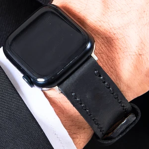 Apple Watch Siyah Deri Kordon 45MM 42MM 44MM 49MM 3 / 4 / 5 / 6 / Se / 7 / 8 / 9 Ultra / Ultra 2 Deri Kordon Hakiki Deri Kayış