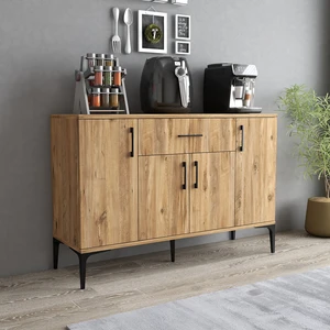 MDL0302 Alt Çok Amaçlı Dolap 4 Kapaklı Çekmeceli Mutfak Dolabı Çam