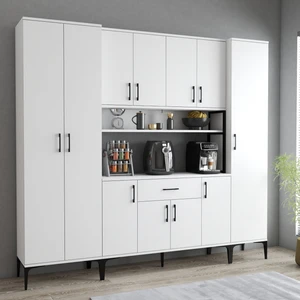 MDL0701 Alt Üst Üç Kapılı Çok Amaçlı Dolap 8 Kapaklı Çekmeceli Raflı Beyaz