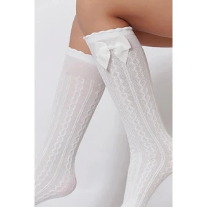 Dafne Fiyonklu Viskon Çocuk Dizaltı Çorap Beyaz