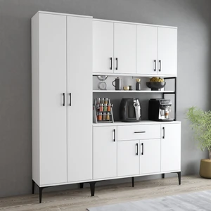 MDL0601 Alt Üst Çift Kapılı Çok Amaçlı Dolap 8 Kapaklı Çekmeceli Raflı Beyaz