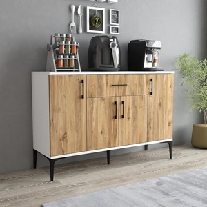 MDL0303 Alt Çok Amaçlı Dolap 4 Kapaklı Çekmeceli Mutfak Dolabı Beyaz Çam