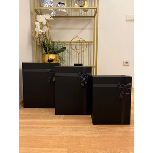 Hediye Kutusu Dekoratif Kutu Söz Nişan Damat Gelin Kutusu Siyah Kurdelelli 3 Lü Set Xxl Büyük Ebat