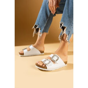 Pembe Potin Kadın Terlik Taş Tokalı Mantar Taban Comfort Yaz Sezonu Düz Topuklu