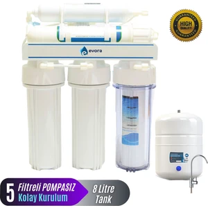 Açık Kasa 5 Filtreli Pompasız 8 Lt. Çelik İçli Tanklı Su Arıtma Cihazı