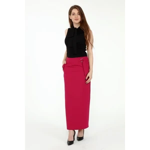 Kadın Fuşya Cep Detaylı Mevsimlik Poliviskon Kalem Uzun Etek 2107-95