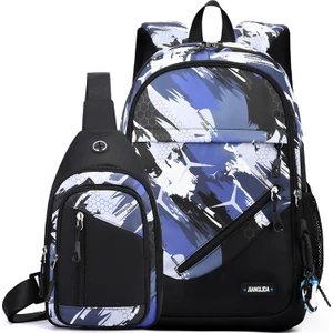 Erkek Çok Fonksiyonlu Hafif Çocuk Omuz Sırt Çantası 2 Parça/ortaokul Öğrencileri Için Büyük Kapasiteli Okul Çantası 2 Parça Seti, DL136 (Yurt Dışından)