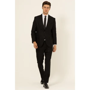 Bol Kesim 6 Drop Düz Siyah Business Yünlü Takım Elbise