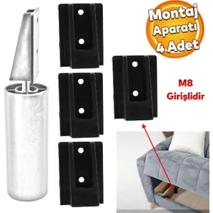 Mobilya Kanepe Baza Sehpa Gizli Montaj Ayağı Plastik Bağlantı Aparatı M8 Civatalı Tabanı 4 Adet