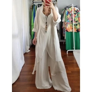 Italyan Ipek Detaylı Oversize Kaftan & Bluz