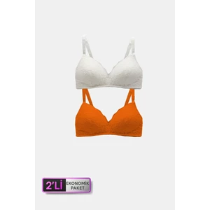 Pierre Cardin 6817 2'li Ekonomik Paket Venedik Desteksiz Turuncu - Ekru Dantelli Sütyen Set