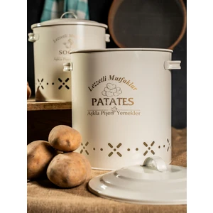 Lin Metal Metal Patates Soğan Kovası, Saklama Kabı Ikili Set-Silindir (Lezzetli Mutfaklar-Aşkla Pişen Yemekler)