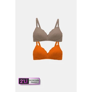Pierre Cardin 6817 2'li Ekonomik Paket Venedik Desteksiz Nude - Turuncu Dantelli Sütyen Set