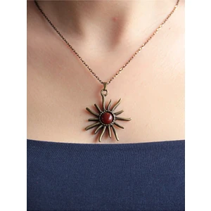 Esha Store Doğal Taş Akik Doğal Taşlı Güneş Desen Kadın Doğal Taş Otantik Kolye EUK7AA