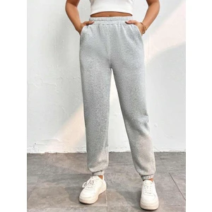 Gri Kışlık Kalın Içi Polarlı Yüksek Bel Paçası Lastikli Basic Jogger Eşofman Altı
