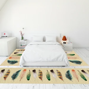 Evdeya Modern Şık Dijital Baskılı Kaymaz Taban Yıkanabilir Üçlü Yatak Odası Takımı, MODERN-114-KREM,