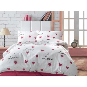 Aymura Home %80 Pamuklu Kalp Vişne Renkli Konbinli Çarşafı Lastikli Tek Kişilik Nevresim Takımı