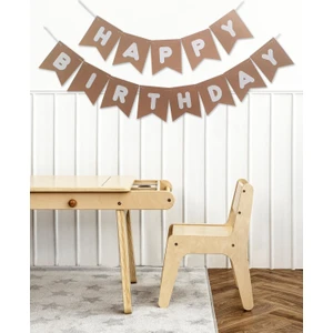 Happy Birthday Banner Kraft Üzeri Beyaz Yazı Retro Doğum Günü