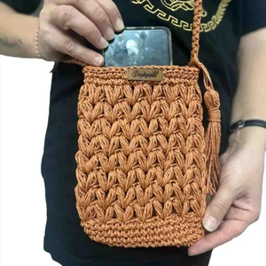Lüx El Örgüsü Kağıt Ip Omuz Telefon Çantası