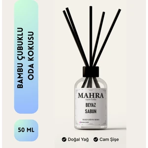 Mahra Shop Mahra Oda Kokusu Beyaz Sabun bambu çubuklu Oda Kokusu Esansiyel Uçucu yağ reed diffuser 50ML