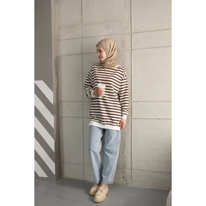 Sevenline Iki Iplikli Tesettür Tunik Çizgili Sweatshirt
