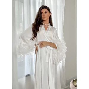 La Donna Kolları Otrişli Ipeksi Satan Tüylü Gelin Sabahlığı