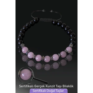 Tesbih Atölyesi Sertifikalı Doğal Obsidyen - Kunzit Taşı Bileklik - Ayarlamalı
