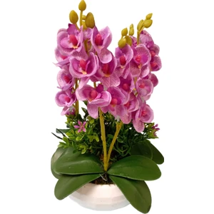 Cennet Home Orkide Aranmanı Minik Altılı Orkide Hediyelik Yapay Çiçek Beyaz Lüks Aranjman Saksıda