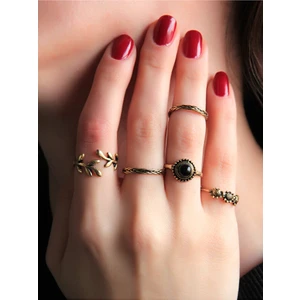 Esha Store 5'li Ayarlanabilir Yüzük Seti Oniks Doğal Taşlı EUY232