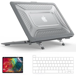 Apple MacBook Pro 13.3'' Antishock Katlanabilir Standlı Armor Ön Arka Kapak Kılıf ve Koruyucu Set A2338 A2289 A2251 A2159 Seri