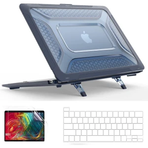 Apple MacBook Pro 14.2'' M3 Çipli 2024 Antishock Katlanabilir Standlı Armor Ön Arka Kapak Kılıf ve Koruyucu Set A2918 A2992
