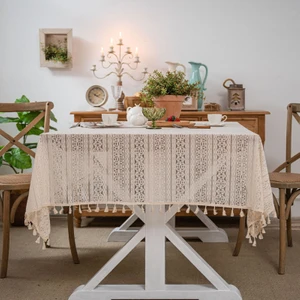Çok Amaçlı Masa Örtüsü Vintage Amerikan Tarzı Tığ Kesim Piknik Örtüsü 150X150CM (Yurt Dışından)